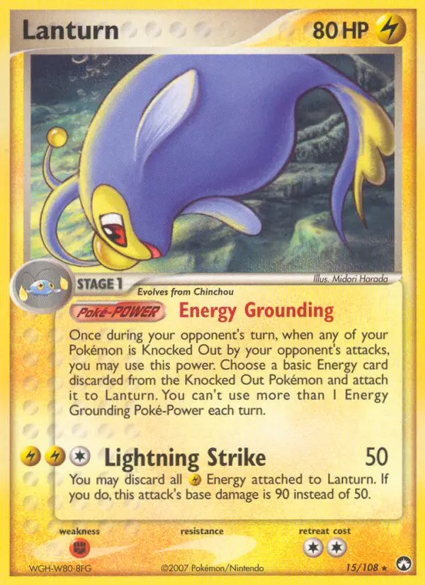 Lanturn Rare Pokemon card #15 from Power Keepers