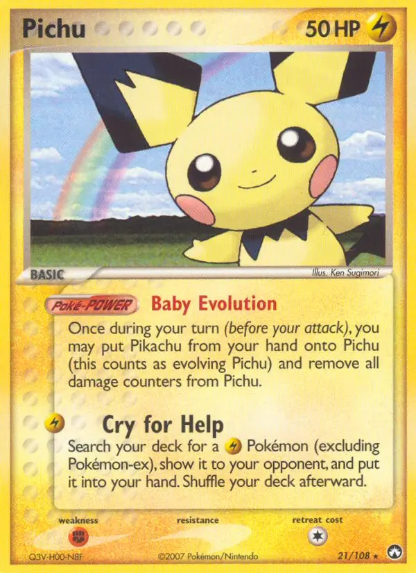Pichu Rare Pokemon card #21 from Power Keepers