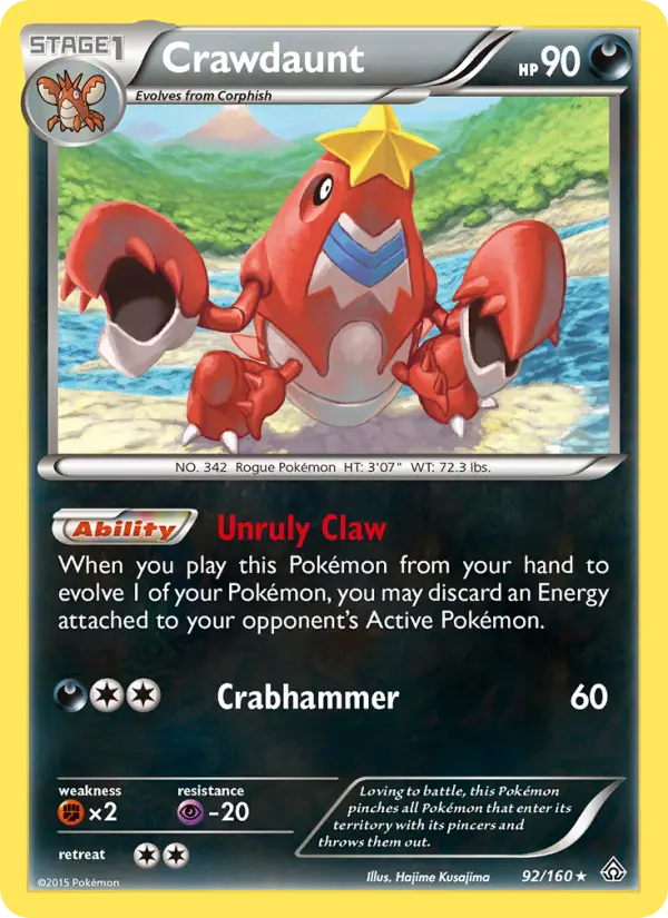 Crawdaunt Rare Pokemon card #92 from Primal Clash