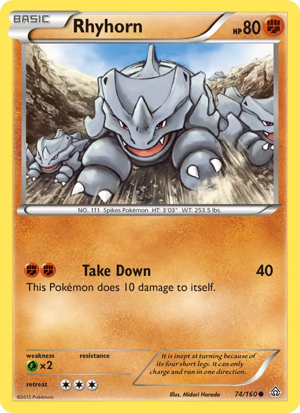 Rhyhorn Common Pokemon card #74 from Primal Clash