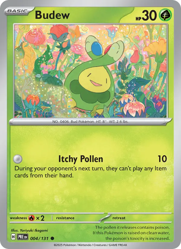 Budew Common Pokemon card #004 from Prismatic Evolutions