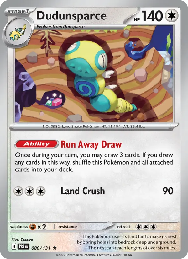 Dudunsparce Rare Pokemon card #080 from Prismatic Evolutions