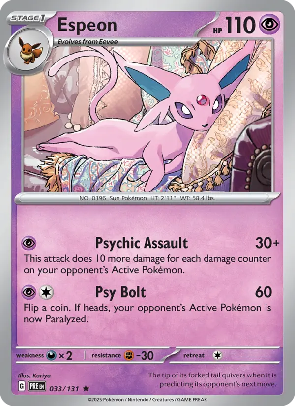 Espeon Rare Pokemon card #033 from Prismatic Evolutions