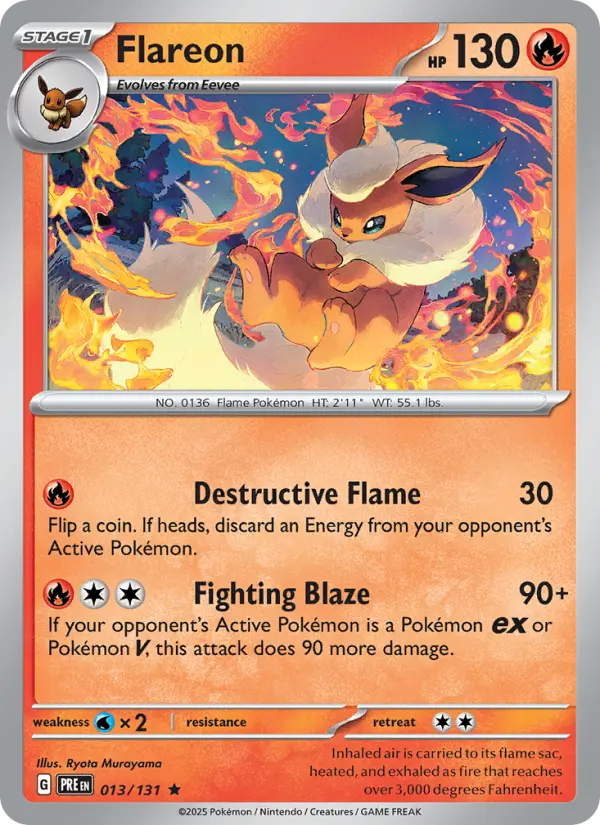 Flareon Rare Pokemon card #013 from Prismatic Evolutions
