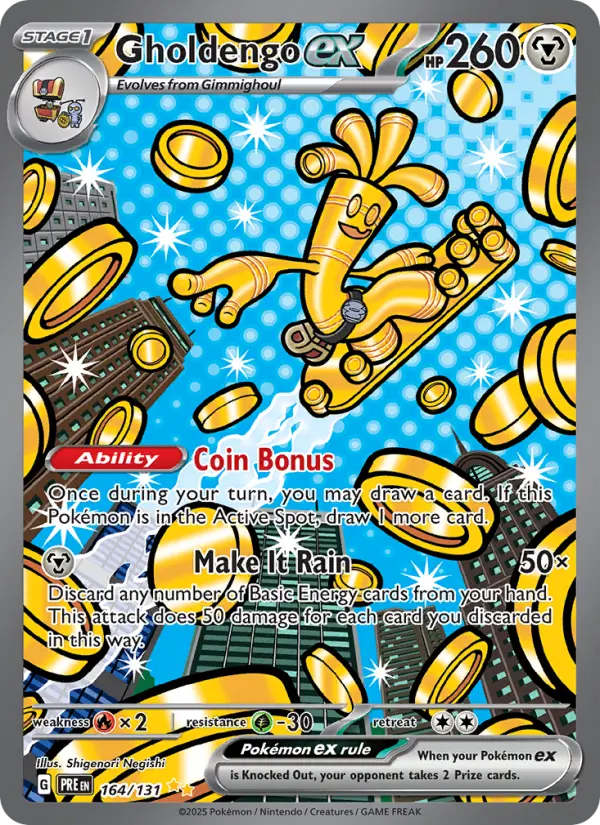 Gholdengo ex Special illustration rare Pokemon card #164 from Prismatic Evolutions