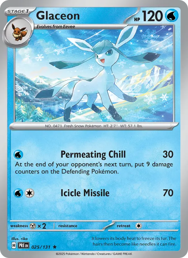 Glaceon Rare Pokemon card #025 from Prismatic Evolutions