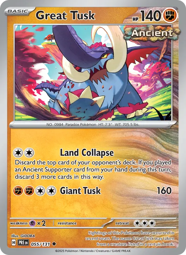 Great Tusk Uncommon Pokemon card #055 from Prismatic Evolutions