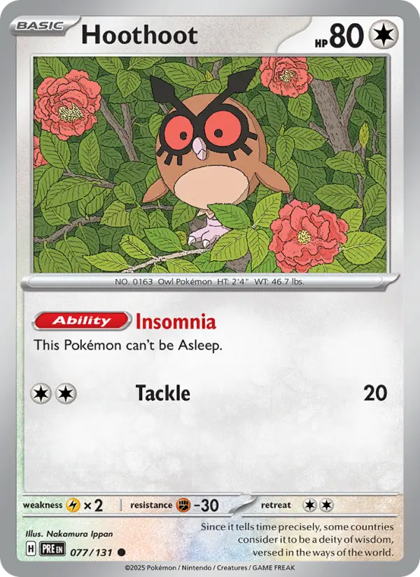 Hoothoot Common Pokemon card #077 from Prismatic Evolutions