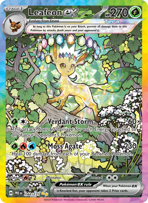 Leafeon ex Special illustration rare Pokemon card #144 from Prismatic Evolutions