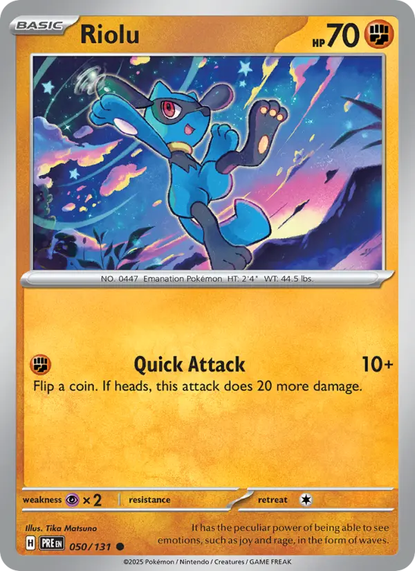 Riolu Common Pokemon card #050 from Prismatic Evolutions