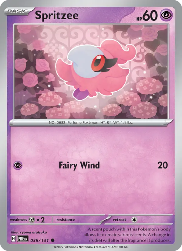Spritzee Common Pokemon card #038 from Prismatic Evolutions