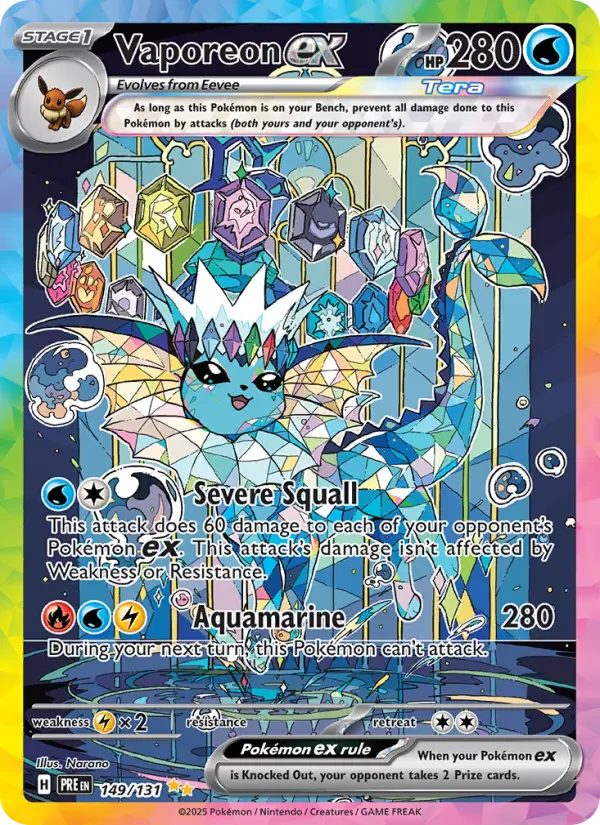 Vaporeon ex Special illustration rare Pokemon card #149 from Prismatic Evolutions