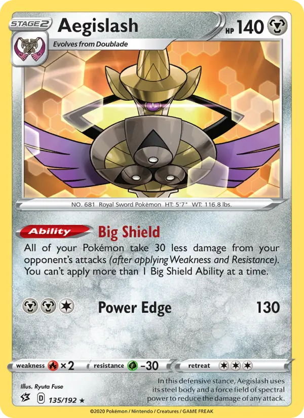 Aegislash Rare Pokemon card #135 from Rebel Clash