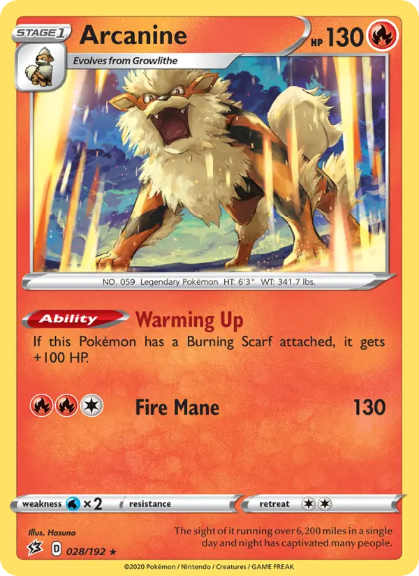 Arcanine Rare Pokemon card #28 from Rebel Clash