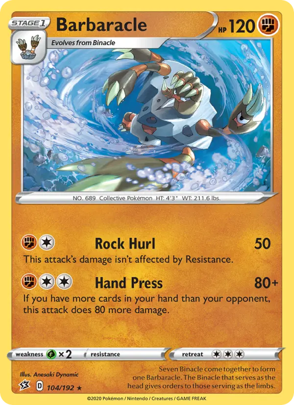 Barbaracle Rare Pokemon card #104 from Rebel Clash