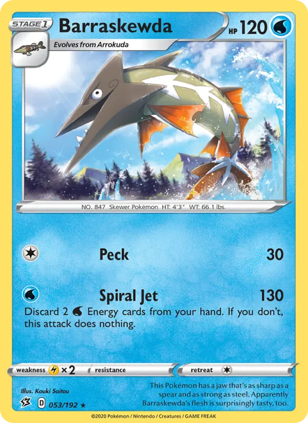 Barraskewda Rare Pokemon card #53 from Rebel Clash