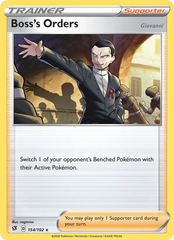 Boss's Orders (Giovanni) Holo Rare Pokemon card #154 from Rebel Clash