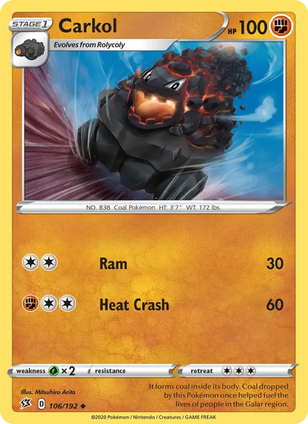 Carkol Uncommon Pokemon card #106 from Rebel Clash