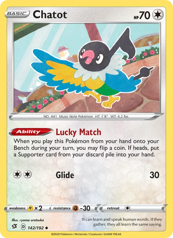 Chatot Uncommon Pokemon card #142 from Rebel Clash