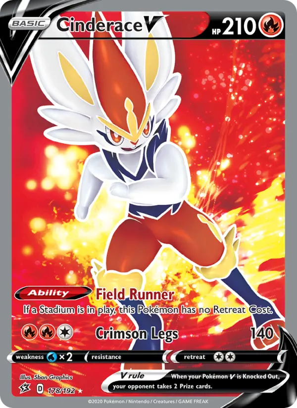 Cinderace V Ultra Rare Pokemon card #178 from Rebel Clash
