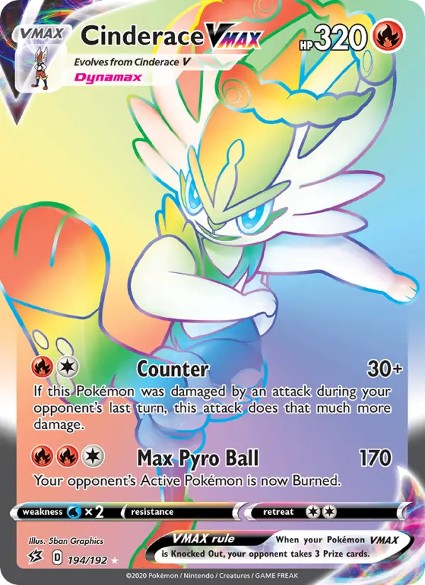 Cinderace VMAX Secret Rare Pokemon card #194 from Rebel Clash