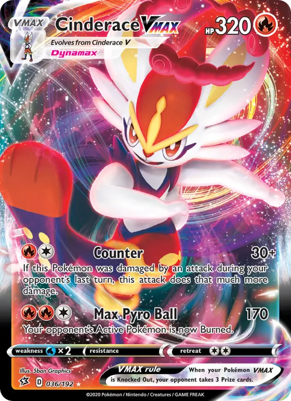 Cinderace VMAX Holo Rare VMAX Pokemon card #36 from Rebel Clash