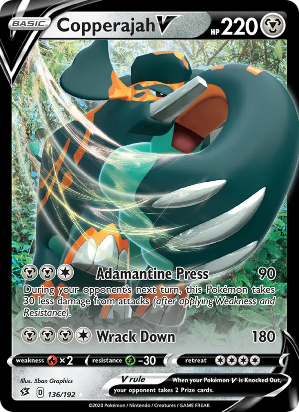Copperajah V Holo Rare V Pokemon card #136 from Rebel Clash