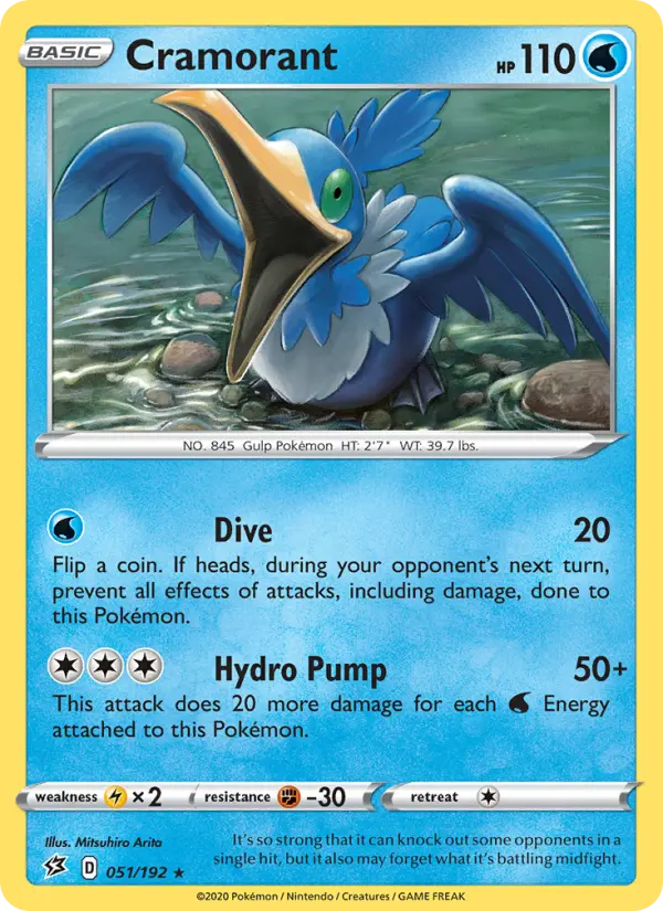 Cramorant Rare Pokemon card #51 from Rebel Clash
