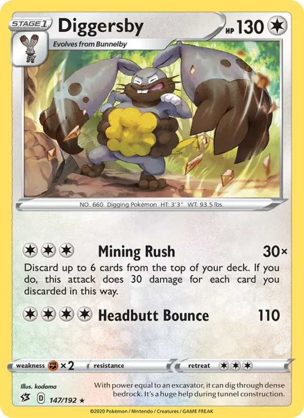 Diggersby Rare Pokemon card #147 from Rebel Clash