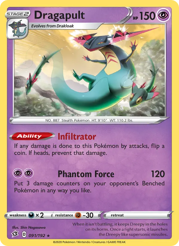 Dragapult Holo Rare Pokemon card #91 from Rebel Clash