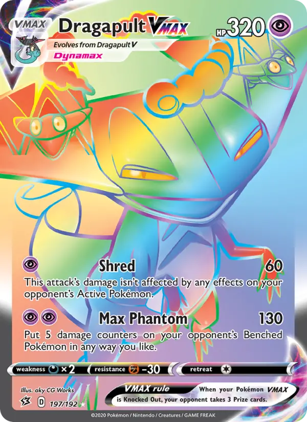 Dragapult VMAX Secret Rare Pokemon card #197 from Rebel Clash
