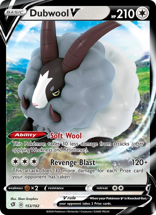 Dubwool V Holo Rare V Pokemon card #153 from Rebel Clash