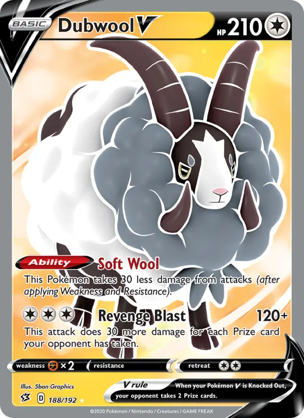 Dubwool V Ultra Rare Pokemon card #188 from Rebel Clash