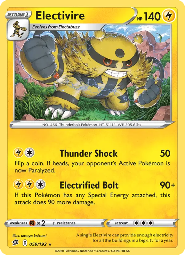Electivire Rare Pokemon card #59 from Rebel Clash