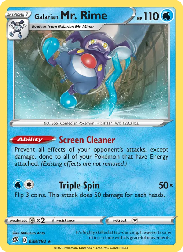 Galarian Mr. Rime Rare Pokemon card #38 from Rebel Clash