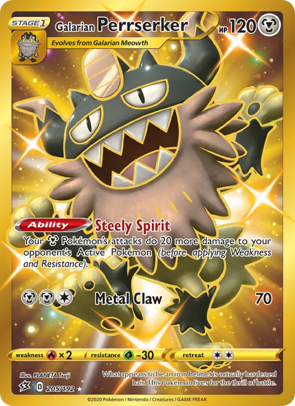 Galarian Perrserker Secret Rare Pokemon card #205 from Rebel Clash