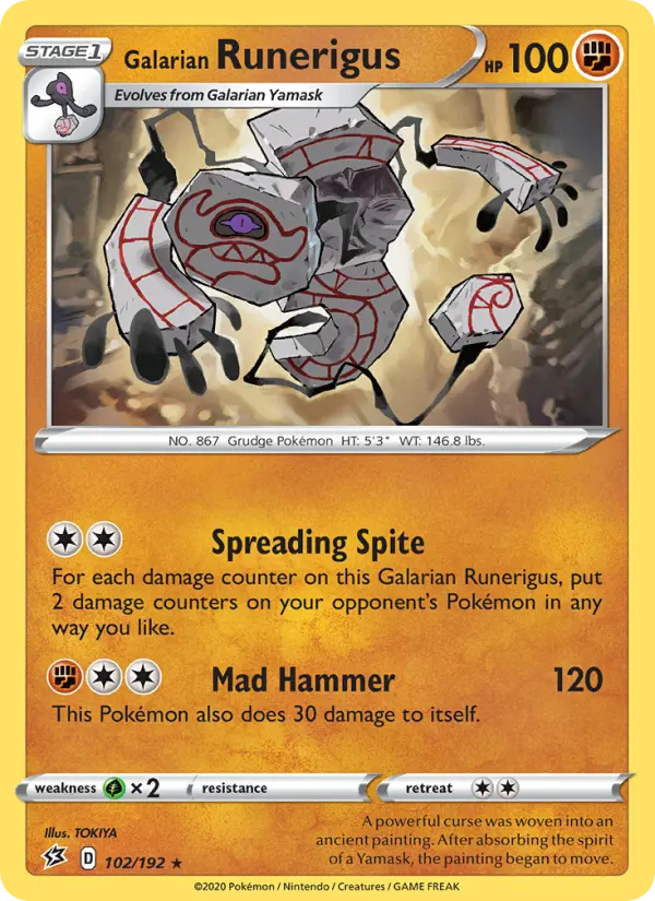 Galarian Runerigus Rare Pokemon card #102 from Rebel Clash