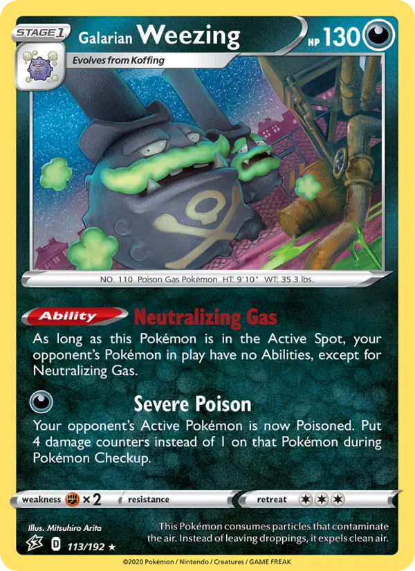 Galarian Weezing Holo Rare Pokemon card #113 from Rebel Clash