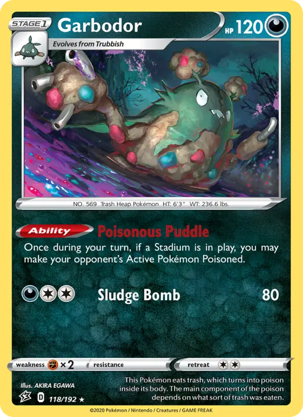 Garbodor Rare Pokemon card #118 from Rebel Clash