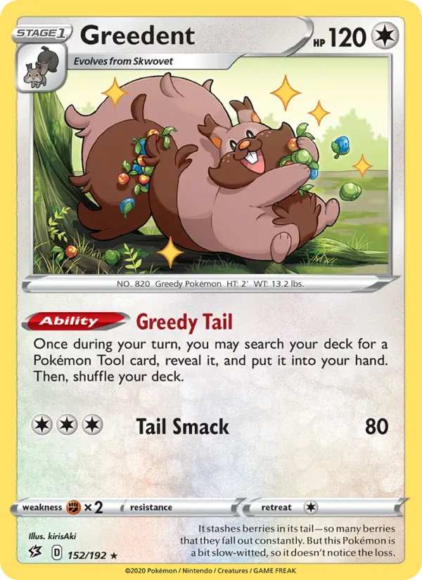 Greedent Rare Pokemon card #152 from Rebel Clash