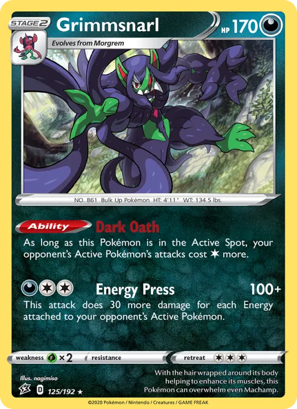Grimmsnarl Holo Rare Pokemon card #125 from Rebel Clash