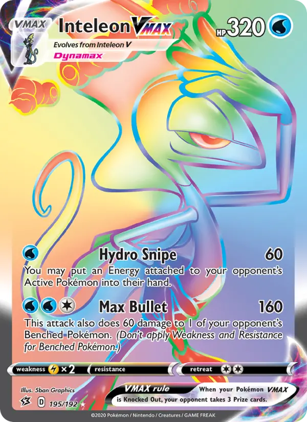 Inteleon VMAX Secret Rare Pokemon card #195 from Rebel Clash
