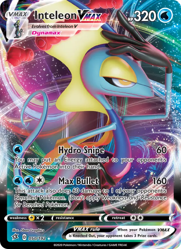 Inteleon VMAX Holo Rare VMAX Pokemon card #50 from Rebel Clash