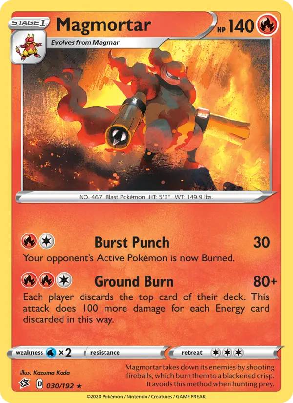 Magmortar Rare Pokemon card #30 from Rebel Clash