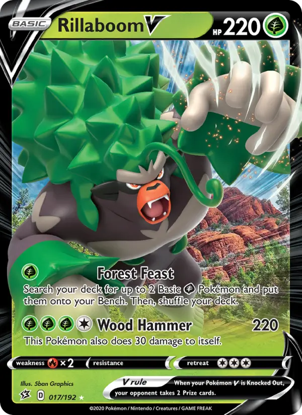 Rillaboom V Holo Rare V Pokemon card #17 from Rebel Clash
