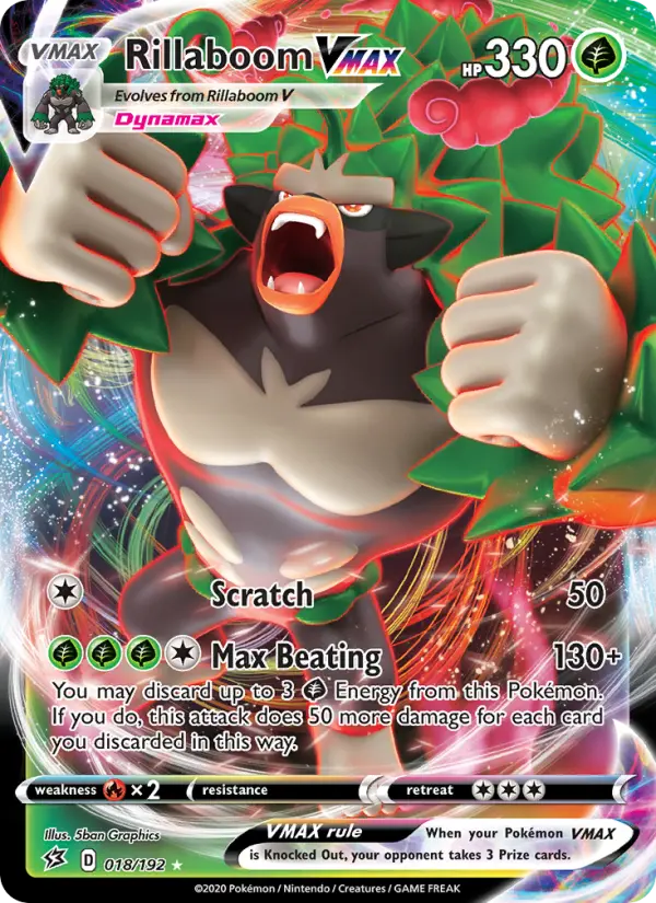 Rillaboom VMAX Holo Rare VMAX Pokemon card #18 from Rebel Clash