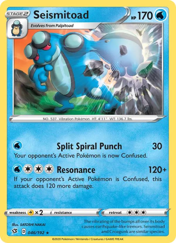 Seismitoad Rare Pokemon card #46 from Rebel Clash