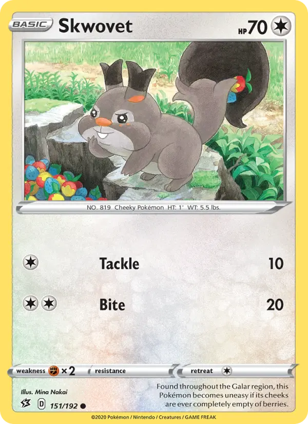 Skwovet Common Pokemon card #151 from Rebel Clash