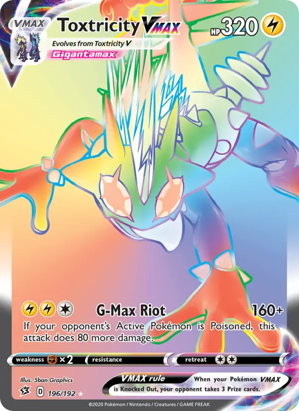 Toxtricity VMAX Secret Rare Pokemon card #196 from Rebel Clash