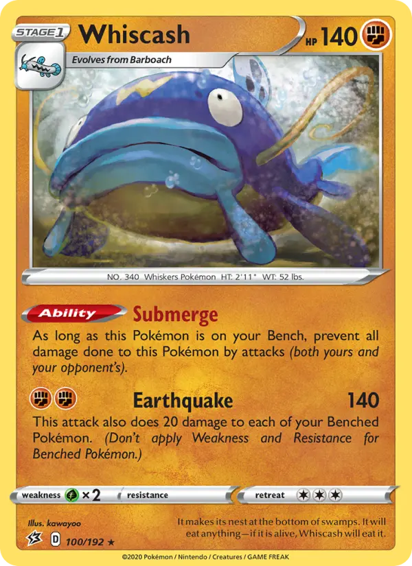 Whiscash Rare Pokemon card #100 from Rebel Clash